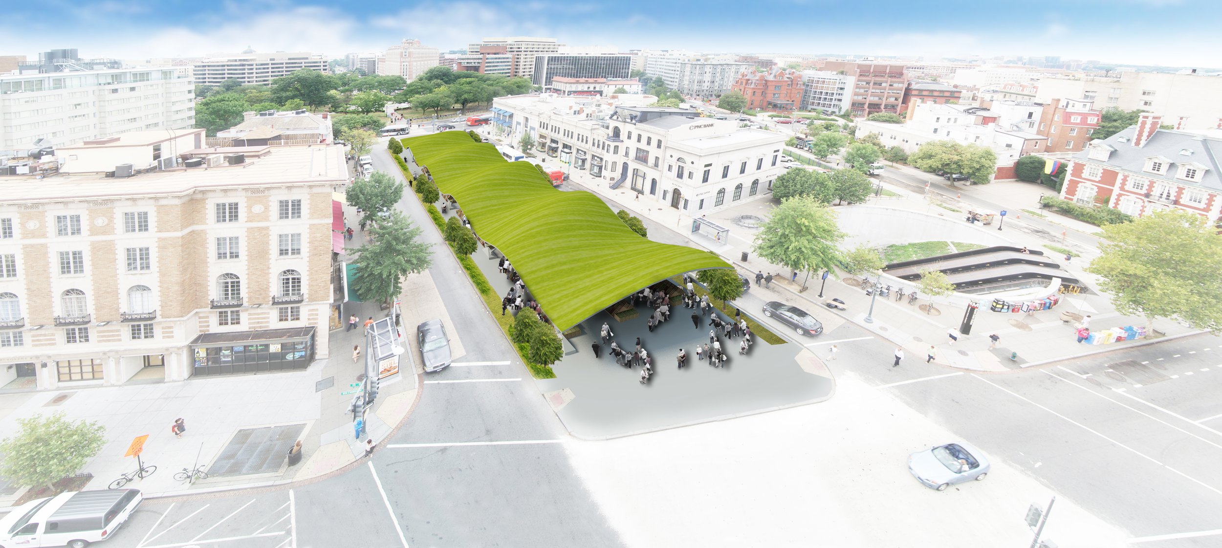Aerial rendering of the Cap Park proposal over the Connecticut Avenue underpass