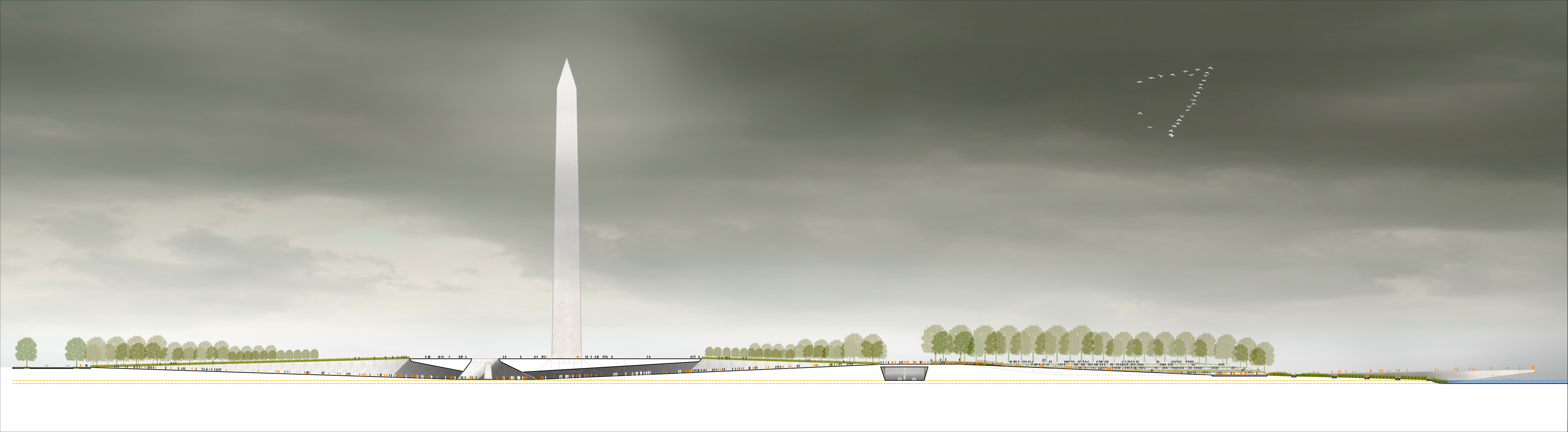 Washington Monument Grounds — rendered north–south section through the grounds